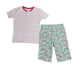 Mini Boden Girls Short Sleeve Pajama Set Pink Striped Top Floral Pants-Size 11Y